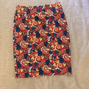 LulaRoe Red Blue White Green Bright Paisley Skirt